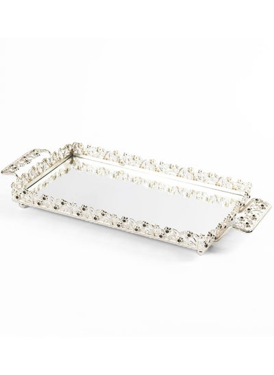 اشتري Elmas Small Rectangular Tray, Silver - 39x19 cm في الامارات