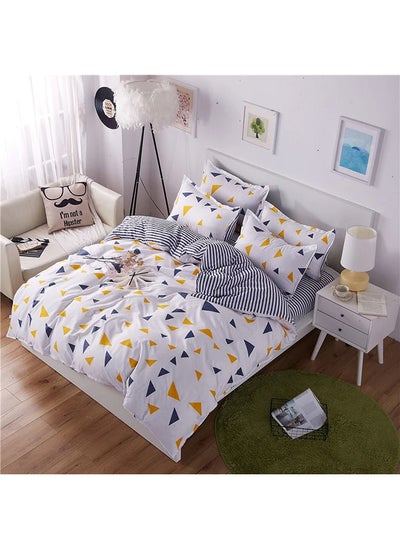 Buy Duvet Cover Set, 4-Piece Fresh Geometric Design Duvet Cover Set Cotton with Zipper Closure, 1 Duvet Cover, 2 Pillowcases and a Flat Sheet(Multicolour, 200x230cm) in Saudi Arabia