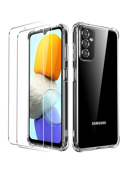 Buy Samsung Galaxy M23 5G/M13 4G Case with 2 Pieces Tempered Glass Screen Protector Clear Soft Silicone Case with Bumper Shockproof Air Cushion in UAE