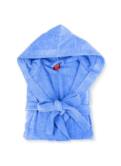 Buy Bathrobe Unisex Adult velour Salerino 100% Cotton 1300 Grams Luxury Feel Premium Look Super Absorbent Quick Dry Hood & Pocket Size LARGE Blue Color in UAE