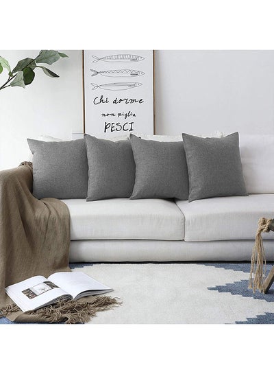 اشتري Set of 4 Pieces Square Linen Decorative Cushion with Solid Design and Elegant Colors في السعودية