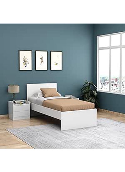 Buy Wooden Single Bed without Storage White 90x207x97cm in UAE