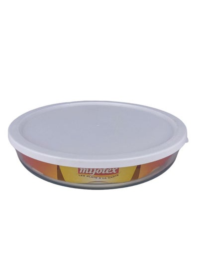 Buy Round Borosilicate Glass Food Container Clear White in Saudi Arabia