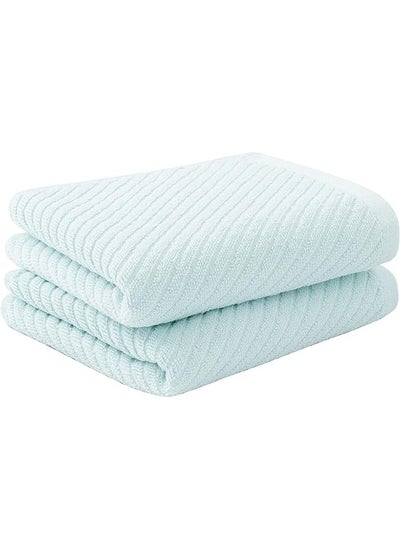 Buy 2-Piece Towel Set, Blue Ribbed Hand Towels for Bathroom 74x34cm 100% Cotton Soft Absorbent Soft Feeling Fast Drying Towels Hotel Towel Face Towel in UAE