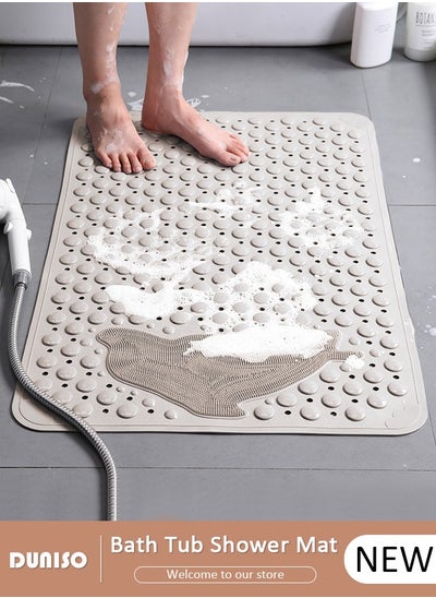 اشتري Dolphin Pattern Anti Slip Bathroom Mat Shower Mat Waterproof Mat Foot Massage Mat With Drain Holes And Suction Cups 35*70cm Bath Mat For Tub, Toilet And Bathroom Floors-Brown في السعودية