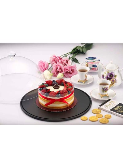 Buy Round Black Wooden Serving Platter with Acrylic Cover Set 26 cm in UAE