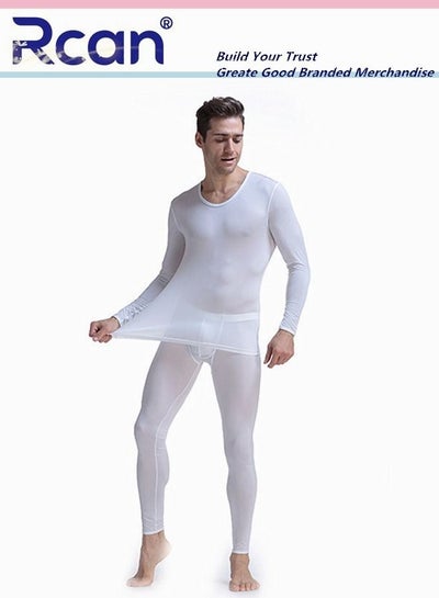 Men Thermal Underwear Set Ice Silk Seamless Soft Long Johns Pants