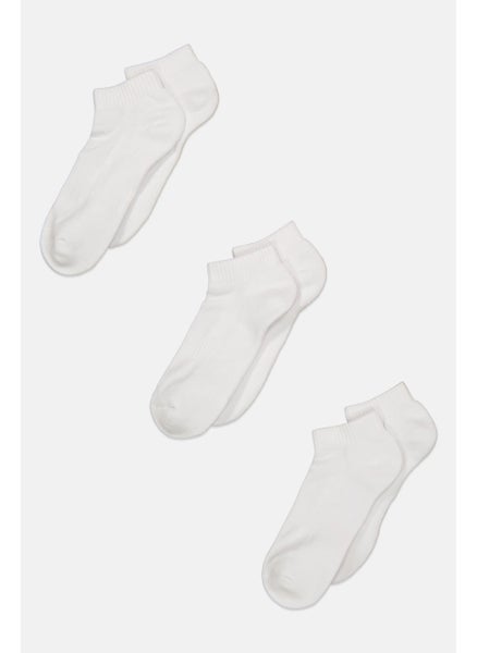 Buy Men 3 Pairs Plain Crew Socks, White in UAE