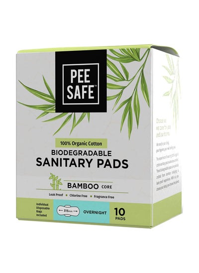 Buy Pee Safe Biodegradable Sanitary Pads - Overnight (Pack of 10) | 100% Organic Cotton & Bamboo Pulp | Organic Sanitary Pads | Cotton Sanitary Pads | Bamboo Sanitary Pads in UAE