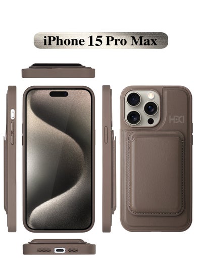Buy Hdd Leather back cover with magnetic card wallet compatible with iPhone 15 Pro Max (Titanium Gray) in Egypt