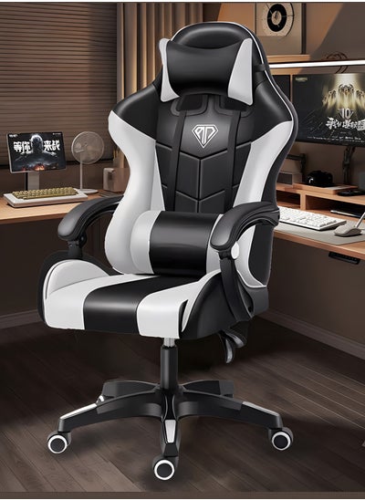 Buy Gaming Chair Ergonomic Office Chair Reclining Height Adjustable Computer Chair with Neck and Massage Lumbar Support Comfortable Armrest Headrest Desk Chair Black and White in Saudi Arabia