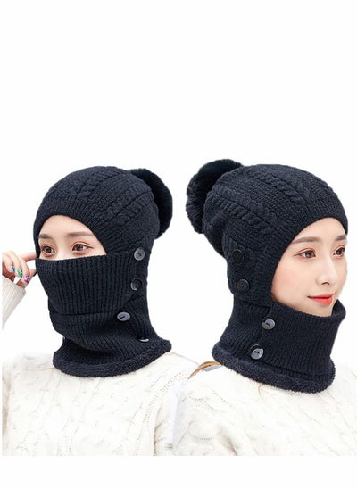 Buy Slouchy Beanie for Men/Women Knit Hat, Baggy Cap Winter Knit Hat Fleece Lined Beanie Winter Scarf Mask Set for Women, Girls Warm Hat Earmuffs Cap with Pom in UAE