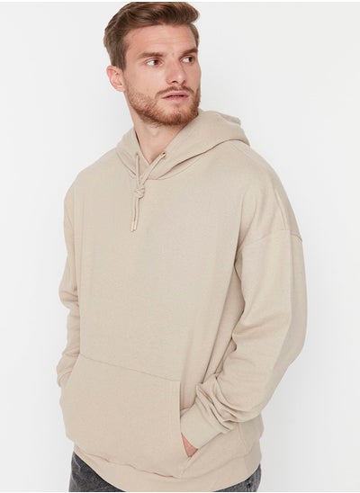 Buy Beige Oversize/Wide Cut Basic Hooded Sweatshirt with Fleece Inside TMNAW23SW00195 in Egypt