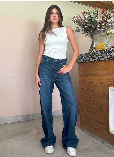 Buy Dark Blue Straight Wide Leg Jeans. in Egypt