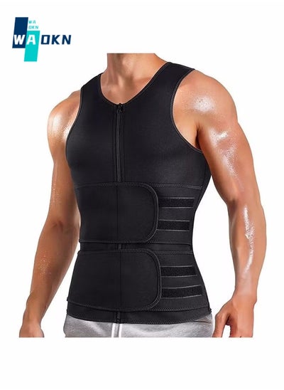 Buy Men Body Shaper Waist Trainer Belt Your Belly Sweat Vest Slimming Underwear Weight Loss Shirt Fat Burner Workout Tank Tops in UAE