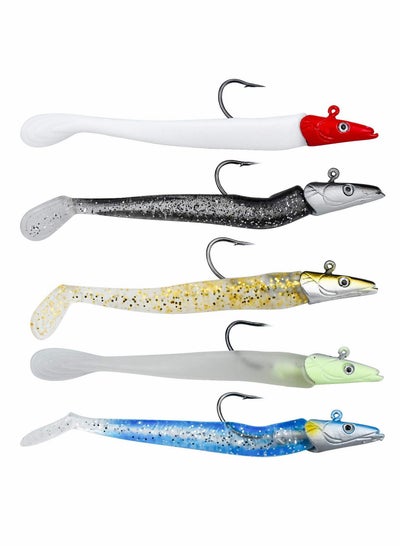 Buy 5 Pcs Soft Fishing Lures Jig Head Kit 11 CM 9 g Drop Shot Lure Single Hook Eyes Imitation Bait Fish with T Tail for pike fishing, High Fishing Power - Fishing Accessories in UAE