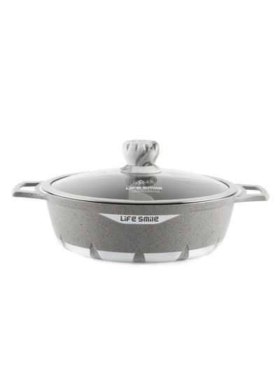 Buy Shabu Shabu Pot with Lid Non Stick Granite Coating Shabu Shabu Hot Pot with Divider - 28 CM in UAE