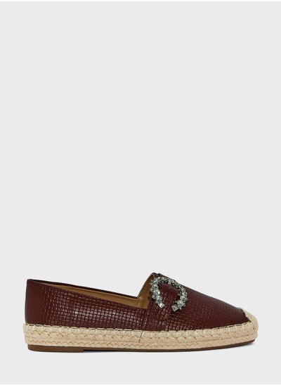 Buy Textured Diamante Buckle Flat Espadrille in UAE