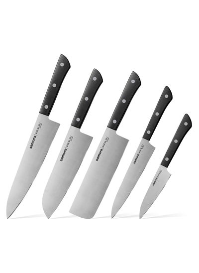 Buy Samura Harakiri Set of 5 Kitchen Knives | Black | Paring, Utility, Nakiri, Santoku, Chef's Knife | AUS-8 Stainless Steel Blade | ABS Plastic Handles | Easy To Use | Lightweight | Corrosion Resistant in UAE