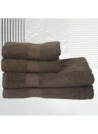 Buy 4 Piece Bathroom Towel Set BRAVO 550 GSM 100% Combed Cotton Terry 2 Bath Towel 70X140 cm & 2 Hand Towel 50x90 cm Gentle Touch Extremely Absorbent Every Day Use Chocolate Brown in UAE