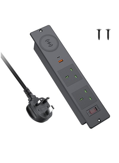 Buy Recessed Desk Power Socket USB C, Desk Power Strip with 2 UK Plugs, PD 20W USB A+C, Desk Socket with Overload Switch, 2M Cable, Black in UAE