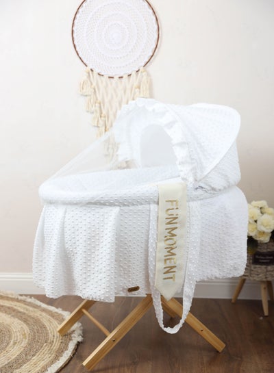 Buy Moses Basket White Color with Foldable Wooden Stand in Saudi Arabia