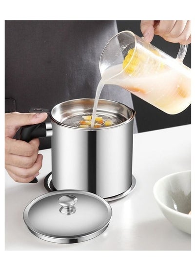 اشتري 2L Stainless Steel Oil Storage Can Container With Strainer,Lid,Tray Easy-Grip Handle Suitable For Storing Frying Oil And Cooking Grease في السعودية