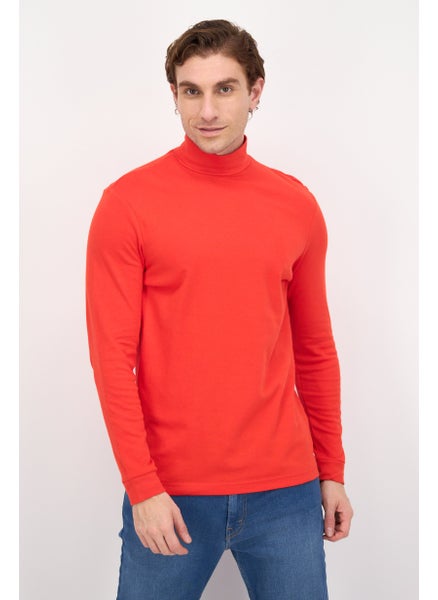 Buy Men Turtle Neck Plain Sweatshirt, Red in UAE