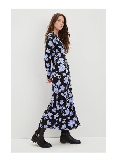 Buy Blue Large Floral Midi Shirt Dress in UAE