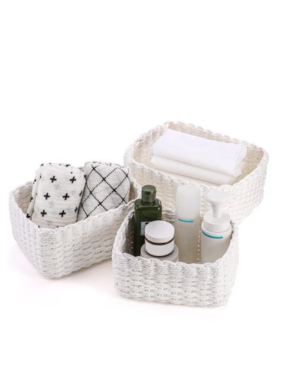 اشتري 3 Pcs Durable Paper Rope Woven Storage Baskets, Braided Multipurpose Organizer Bins for Kids Baby Closets, Room Decor, Dog Cat Toys, Gift Baskets Empty - White 3 Sizes في السعودية