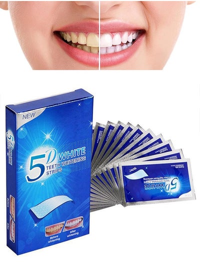 Buy 5D White Teeth Whitening Strips, Oral Hygiene Care Strip for false Teeth Dental Bleaching System Gel （7 Sets） in UAE