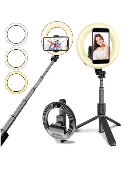 Buy Selfie Stick with Light, LED Ring Light Battery Powered with Tripod Stand, Wireless Remote & Phone Holder for Live Stream, Makeup, video, Compatible with iPhone, Android Phone in UAE