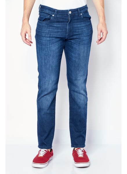 Buy Men Straight Fit Washed Stretchable Jeans, Blue in Saudi Arabia