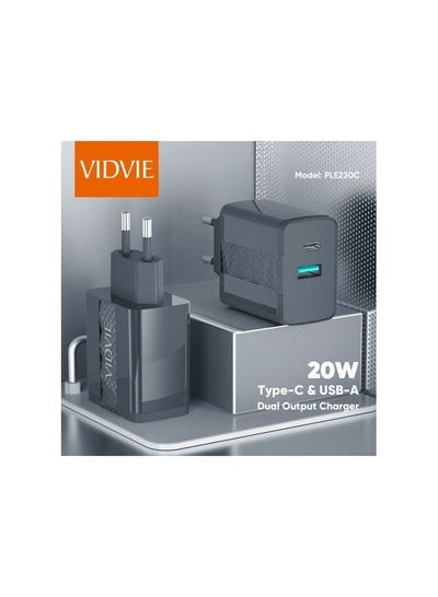 Buy Vidvie PLE230C Fast Charger 20W-Dual Port PD+QC3.0 + Type C Cable in Egypt