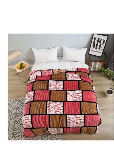 Buy Super Comfortable Soft Mink Feel Blanket Velvet Stripes Pattern Throw Blanket on Sofa/Bed/Travel Breathable in UAE