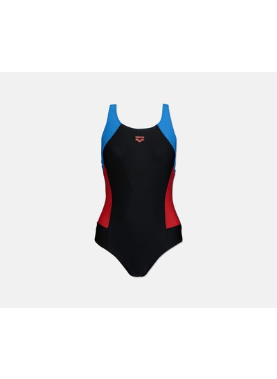 Buy Women One Piece Textured Swimwear, Black and Red and Pix Blue in Saudi Arabia