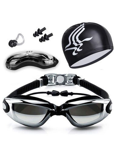 Buy Swimming Goggles Bundle, Anti Fog Swim Goggle with Swim Caps & Ear Plug, UV Protection Triathlon Free Protection Case for Adult Men Women in Saudi Arabia