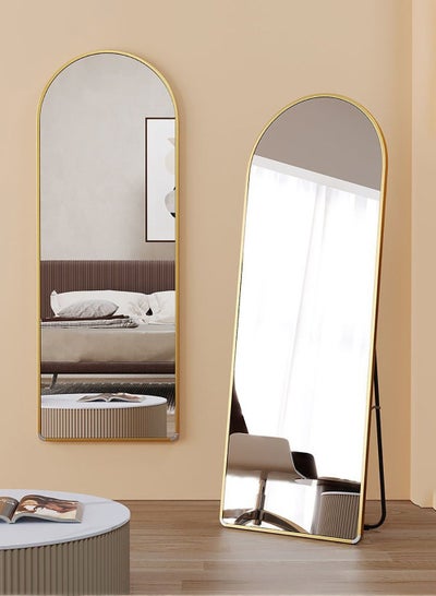 Buy Modern Full Length Mirror Standing Hanging or Leaning Against Wall, Floor Mirror Dressing Mirror Wall-Mounted Mirror Aluminum Alloy Thin Frame Gold 60x165cm Oval Top Rounded Corner in UAE