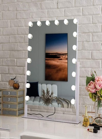 Buy Padom Lighted Vanity Mirror - Hollywood Style Makeup Vanity Mirror with Lights and Touch button,3 Color Model, Cosmetic Mirror with 9,12,15,18 pcs Dimmable Bulbs for Dressing Table (18 bulbs) in UAE