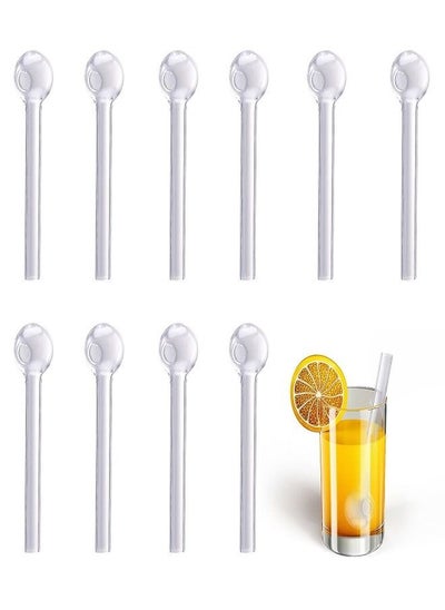 اشتري Pack of 10 Pieces Reusable Glass Drinking Straw Heat Resistant for Drinking Hot Tea Ice Tea and Milkshakes Juices في السعودية