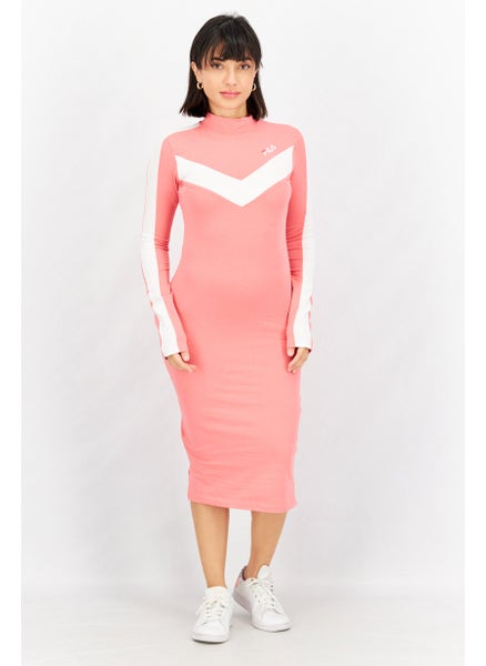 Buy Women Sportswear Fit Long Sleeve Outdoor Midi Dress, Pink/White in UAE