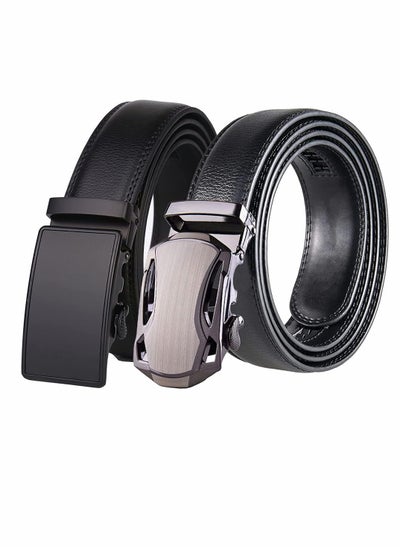 Buy Men's Belt, Leather Ratchet Dress Belt, Belt Adjustable Sliding Buckle, Automatic Buckle (2 PCS) in UAE