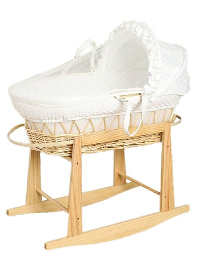 Buy Infant Wicker Moses Basket Waffle Bedding Cot and Rocking Stand For Newborn in Saudi Arabia