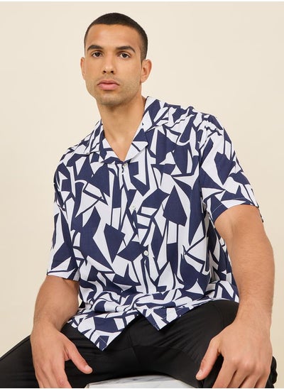 Buy Abstract Print Resort Collar Relaxed Fit Shirt in Saudi Arabia