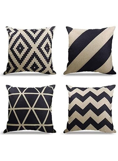 Buy 4-Piece Decorative Geometric Design Sofa Pillow Set,Square Decorative Throw Pillows Cushion Covers,45X45CM in Saudi Arabia