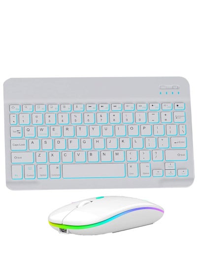 اشتري Slim Bluetooth Keyboard and Mouse Combo for iPad Rechargeable Wireless Keyboard & Mouse with 7-Color Backlit Compatible with iPad 9th/8th Gen iPad Pro/Air/Mini iPhone14/13/12 Pro في الامارات