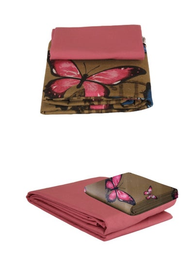Buy Flat bed sheet set 6 Pcs Biege Butterfly design in Egypt