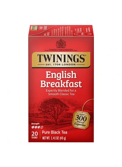 اشتري Twinings English Breakfast Individually Wrapped Tea Bags, 20 Count (Pack of 6), Flavourful, Robust Black Tea, Caffeinated, Enjoy Hot or Iced في الامارات