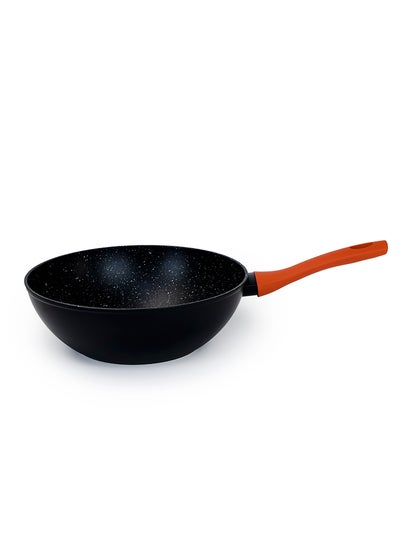 اشتري Aluminum Wok Pan 28x13cm with Marble Coating Silicon Handle and Induction Bottom في الامارات