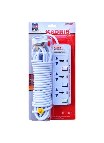 Buy Power Strips 913 Heavy Duty Extension Cord with 3 way Outlets with individual switch, Charging Socket with 10 meter Heat resistant  Extension Cord (White) in UAE